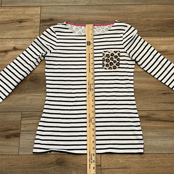 Women's Boden Benton Pocket T Shirt SZ 4 Striped Leopard Print Cotton L/S - Picture 5 of 10